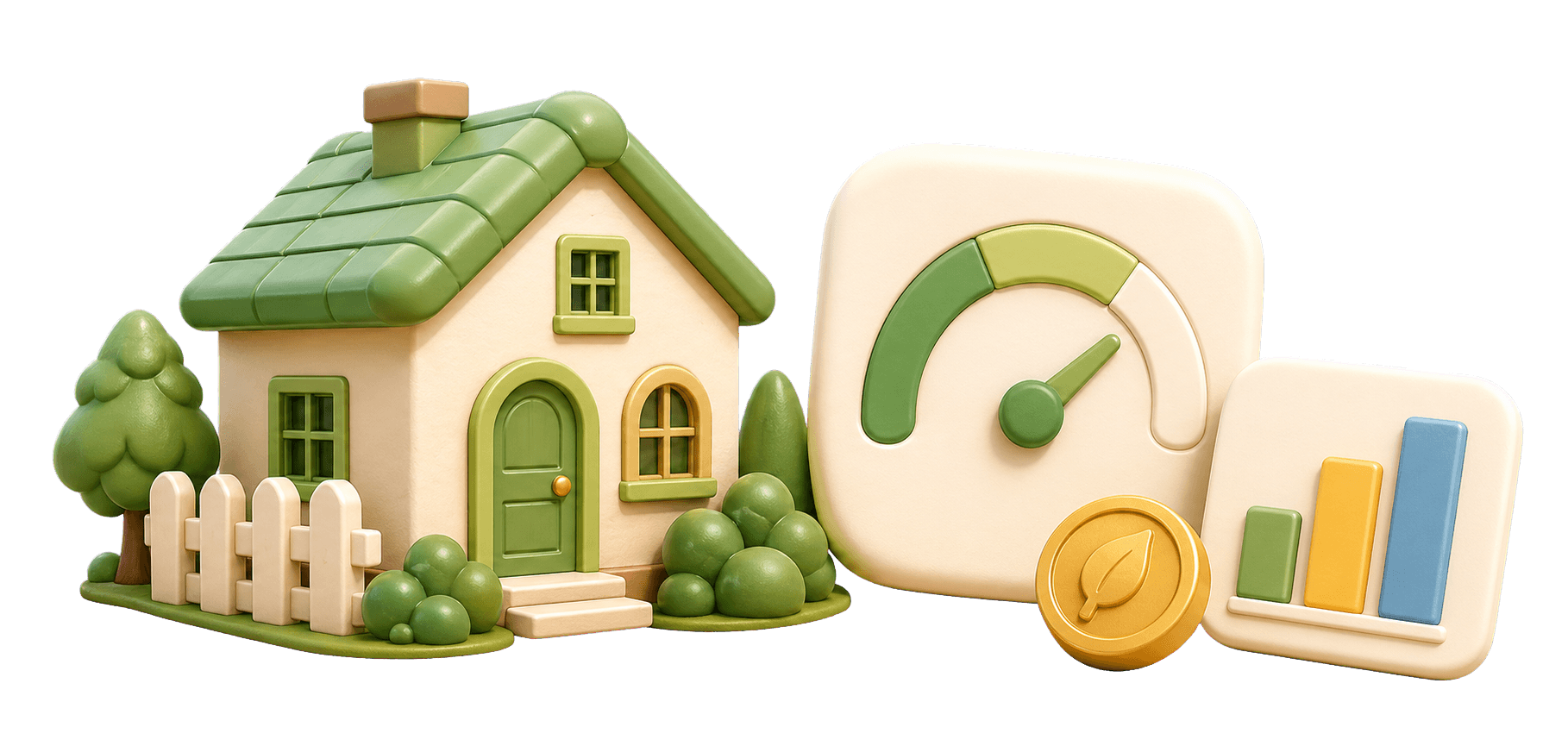 Modern 3D house and mortgage planning illustration