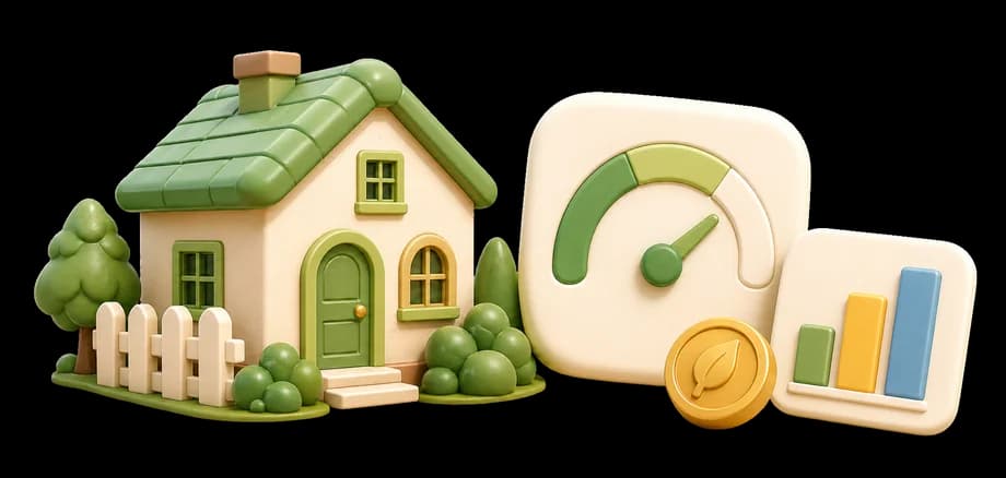 Modern 3D house and mortgage planning illustration